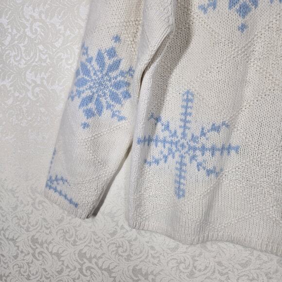 VTG Talbots Lambswool Angora Cardigan 1X Ivory Blue Snowflakes Holiday - Picture 4 of 14